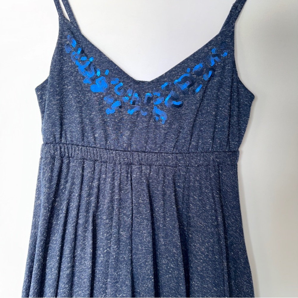Simply Vera Spaghetti Strap Dress Mermaidcore Sequins Sharkbite Hem Blue Size XS